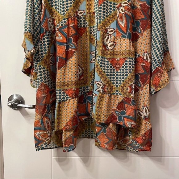 Cato Button Down Retro Patchwork Printed Blouse Size 18/20W Boho Western 70s - Picture 4 of 16